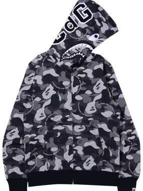 Bape x CDG Osaka Shark Comme des Garcons Black & Gray Camouflage Zip Hoodie